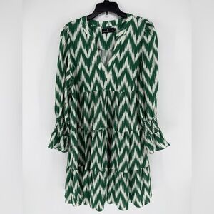 Pomander Place Kenzo Green and White ikat Chevron Print Mini Dress Womens Large